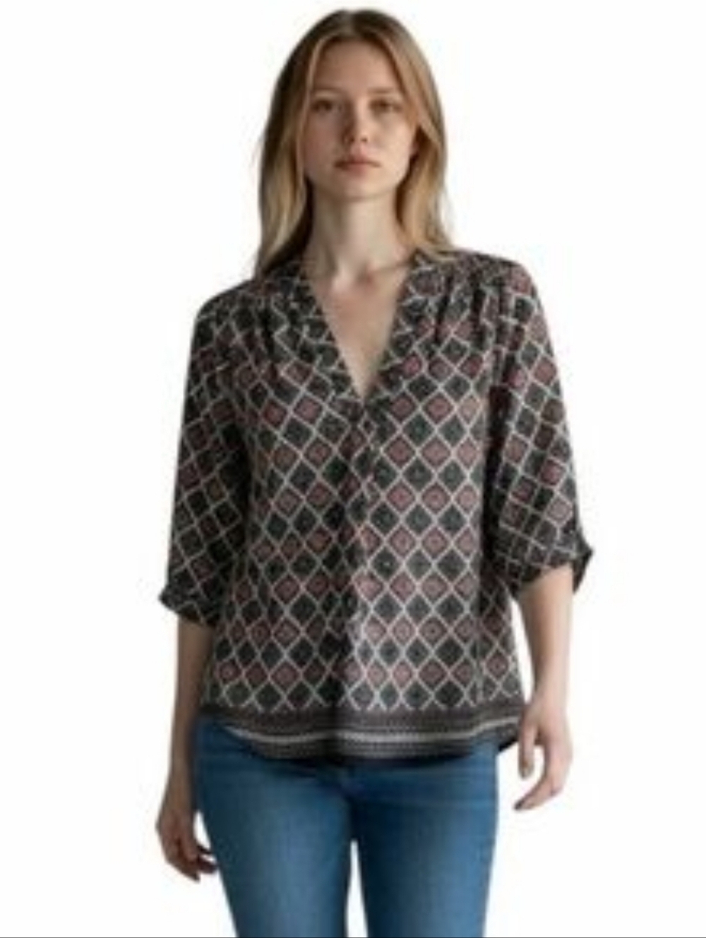 Ann Taylor Diamond Print Top Size Large